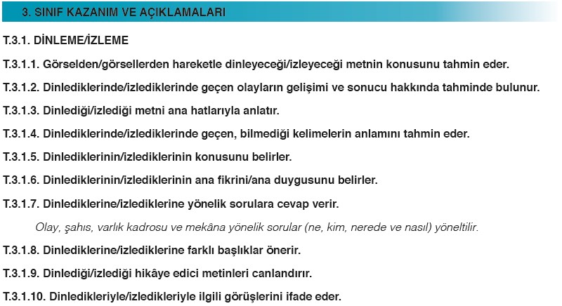 3.Sınıf Türkçe Yıllık Plan