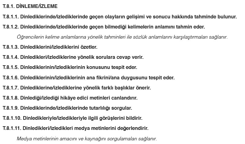 8.Sınıf Türkçe Yıllık Plan